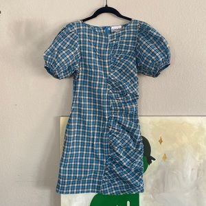GANNI blue plaid seersucker dress